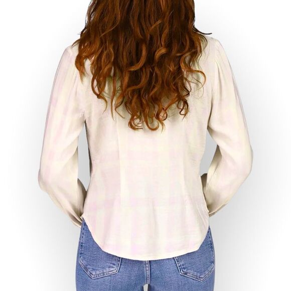 SANCTUARY CLOTHING NWT WOMENS WHISPER PLAID RUCHED BOYFRIEND SHIRT- size M - Picture 5 of 11